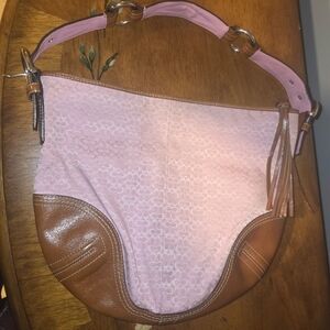 Vintage Y2K Coach Pink & Brown Signature Hobo Shoulder Bag
